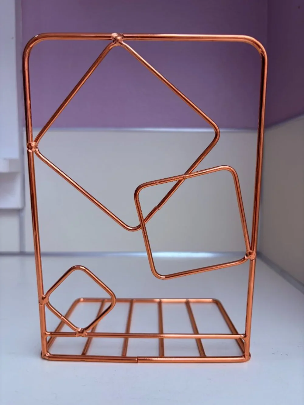 Rose Gold Metal Wire Bookends Circle & Square Geometric Set of 2